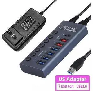 Aluminum Powered USB 3.0 Hub,7-Port USB Hub Splitter (4 USB 3.0 Data Transmission Ports + 2 Smart Charging Ports + 1 PD Charging Port), with 36W (12V/3A) Power Adapter and Independent Switch Aluminum Powered USB 3.0 Hub,7-Port USB Hub Splitter (4 USB 3.0 Data Transmission Ports + 2 Smart Charging Ports + 1 PD Charging Port), with 36W (12V/3A) Power Adapter and Independent Switch