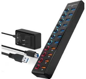 Powered USB Hub 3.0, 11-Port USB 3.0 Splitter Hub with Individual On/Off Switches and 12V/3A Power Adapter USB Extension for MacBook, Mac Pro/Mini and More Powered USB Hub 3.0, 11-Port USB 3.0 Splitter Hub with Individual On/Off Switches and 12V/3A Power Adapter USB Extension for MacBook, Mac Pro/Mini and More