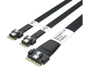 SlimSAS SFF-8654 8i to 2xSFF-8654 4i 24G Internal Cable, PCIe 4.0, 85-ohm, 1m/3.3ft SlimSAS SFF-8654 8i to 2xSFF-8654 4i 24G Internal Cable, PCIe 4.0, 85-ohm, 1m/3.3ft