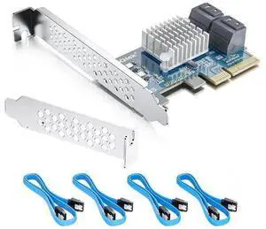 4-Port PCIe SATA Expansion Card, 6Gbps SATA III Controller with 4 Cables & Low Profile Bracket, PCIe x4, Support 4 Devices for PC/Server/NAS 4-Port PCIe SATA Expansion Card, 6Gbps SATA III Controller with 4 Cables & Low Profile Bracket, PCIe x4, Support 4 Devices for PC/Server/NAS