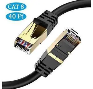 40FT Cat8 Ethernet Cable 40 ft. Heavy Duty High Speed 26AWG Cat8 LAN Network Cable 40Gbps 2000Mhz Gold Plated RJ45 Connector Cable for Router Modem Gaming 40FT Cat8 Ethernet Cable 40 ft. Heavy Duty High Speed 26AWG Cat8 LAN Network Cable 40Gbps 2000Mhz Gold Plated RJ45 Connector Cable for Router Modem Gaming