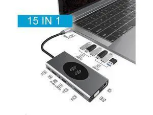 Docking Station, 15 in 1 USB C Adapter, USB C Dongle with 4K to HDMI, 87W PD Charging Port, 7 USB-A,Wireless Charging, SD/TF Card Reader,3.5mm Audio, Gigablit USB-C Hub for MacBook Pro, iPad Pro, XPS Docking Station, 15 in 1 USB C Adapter, USB C Dongle with 4K to HDMI, 87W PD Charging Port, 7 USB-A,Wireless Charging, SD/TF Card Reader,3.5mm Audio, Gigablit USB-C Hub for MacBook Pro, iPad Pro, XPS