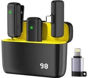 Professional Wireless Lavalier Microphone,for iPhone iPad Android with Charging case,for Video Recording,Interview,Automatic Noise Reduction - 2-in-1 Professional Wireless Lavalier Microphone,for iPhone iPad Android with Charging case,for Video Recording,Interview,Automatic Noise Reduction - 2-in-1