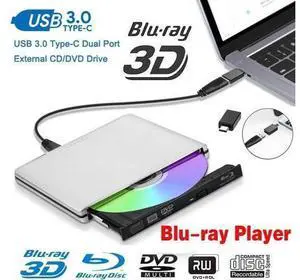 Aluminum External Blu-Ray Player Drive, USB 3.0/Type-C Slim Protable External CD-RW Drive DVD-RW Burner Aluminum External Blu-Ray Player Drive, USB 3.0/Type-C Slim Protable External CD-RW Drive DVD-RW Burner