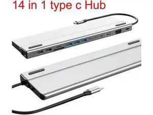 USB C Docking Station, 14 in 1 Dual Display USB C Hub Multiport Adapter with HDMI, VGA, 87W PD, 3X 5Gbps USB 3.0, 2X USB 2.0, 2X USB-C, Gigablit, SD/TF Card Slot, Audio for MacBook, Surface, Windows USB C Docking Station, 14 in 1 Dual Display USB C Hub Multiport Adapter with HDMI, VGA, 87W PD, 3X 5Gbps USB 3.0, 2X USB 2.0, 2X USB-C, Gigablit, SD/TF Card Slot, Audio for MacBook, Surface, Windows