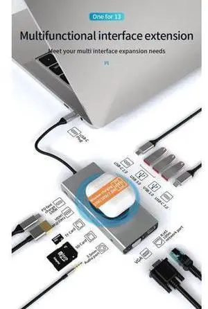 USB C Docking Station, 13 IN 1 Dual Display USB C Hub Multiport Adapter with HDMI, VGA, 100W PD, USB3.0,USB-C Data Port, Wireless Charging, Ethernet, SD/TF Card Slot, Audio for MacBook, Surface USB C Docking Station, 13 IN 1 Dual Display USB C Hub Multiport Adapter with HDMI, VGA, 100W PD, USB3.0,USB-C Data Port, Wireless Charging, Ethernet, SD/TF Card Slot, Audio for MacBook, Surface