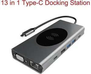 13 IN 1 USB C Adapter, USB C Docking Station with 4K to HDMI, 100W PD Charging Port,USB-C Data Port, USB3.0,Wireless Charging, SD/TF Card Reader,3.5mm Audio, Ethernet for MacBook Pro, iPad Pro, XPS 13 IN 1 USB C Adapter, USB C Docking Station with 4K to HDMI, 100W PD Charging Port,USB-C Data Port, USB3.0,Wireless Charging, SD/TF Card Reader,3.5mm Audio, Ethernet for MacBook Pro, iPad Pro, XPS