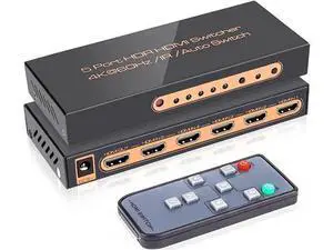 5 Port 4K HDMI Switch with Remote Premium 5 in 1 Out 4K @60Hz HDMI2.0 Switcher Selector, Support HDR 10, HDCP 2.2, Dolby Vision/ Atmos, Auto-Switch, 18Gbps, CEC, 1080P/3D 5 Port 4K HDMI Switch with Remote Premium 5 in 1 Out 4K @60Hz HDMI2.0 Switcher Selector, Support HDR 10, HDCP 2.2, Dolby Vision/ Atmos, Auto-Switch, 18Gbps, CEC, 1080P/3D
