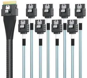 SlimSAS 8i to 8xSATA, SFF-8654 Host/RAID to SATA Target HD, Suitable for Servers, Hard Drives, Computers, and Hosts, 1m(3.3ft) SlimSAS 8i to 8xSATA, SFF-8654 Host/RAID to SATA Target HD, Suitable for Servers, Hard Drives, Computers, and Hosts, 1m(3.3ft)