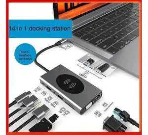 Docking Station, 14 in 1 USB C Adapter, USB C Dongle with 4K to Dual HDMI, 100W PD Charging Port, 5xUSB3.0,Wireless Charging, SD/TF Card Reader,3.5mm Audio, Gigablit for MacBook Pro, iPad Pro, XPS Docking Station, 14 in 1 USB C Adapter, USB C Dongle with 4K to Dual HDMI, 100W PD Charging Port, 5xUSB3.0,Wireless Charging, SD/TF Card Reader,3.5mm Audio, Gigablit for MacBook Pro, iPad Pro, XPS