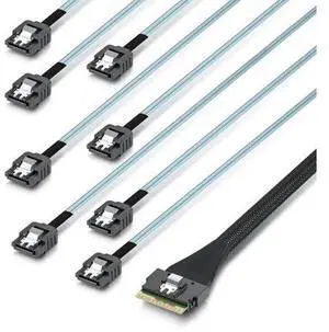 SlimSAS to SATA, SFF-8654 8i Host/RAID to 8xSATA Target HD, Suitable for Servers, Computers, Hard Drives, and Hosts, 1m(3.3ft) SlimSAS to SATA, SFF-8654 8i Host/RAID to 8xSATA Target HD, Suitable for Servers, Computers, Hard Drives, and Hosts, 1m(3.3ft)