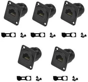 RJ45 Panel Mount Adapter - 8P8C Female-to-Female Connector, Compatible with CAT6A/CAT6/CAT5E/CAT5, XLR/D-Panel Mountable, Network Port Extender for LAN (5 Packs) RJ45 Panel Mount Adapter - 8P8C Female-to-Female Connector, Compatible with CAT6A/CAT6/CAT5E/CAT5, XLR/D-Panel Mountable, Network Port Extender for LAN (5 Packs)