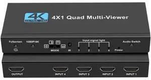 Multiviewer Switch 4x1, KEHIPI Quad Seamless Switcher 4 in 1 Out with IR Remote Control, Support 4K Full HD and 5 Display Modes for Security Camera, Gaming Consoles Multiviewer Switch 4x1, KEHIPI Quad Seamless Switcher 4 in 1 Out with IR Remote Control, Support 4K Full HD and 5 Display Modes for Security Camera, Gaming Consoles