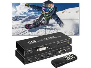 2x2 Video Wall Processor Controller 1080P@60Hz Output, 4K @30Hz Input, 1 HDMI Input & 4 Outputs with RS232 , 8 Modes, 180º Rotation, Support 8 Display Modes -1x2, 1x3, 1x4, 2x2, 4x1, 3x1, 2x1 2x2 Video Wall Processor Controller 1080P@60Hz Output, 4K @30Hz Input, 1 HDMI Input & 4 Outputs with RS232 , 8 Modes, 180º Rotation, Support 8 Display Modes -1x2, 1x3, 1x4, 2x2, 4x1, 3x1, 2x1