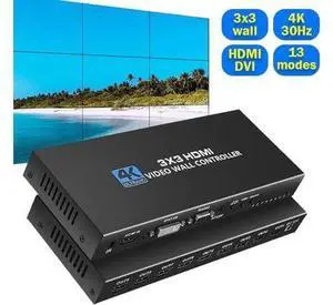 3x3 Video Wall Controller with 13 Display Modes, Support RS232, 1080P@60Hz, HDMI 1.4, HDCP 1,4, HDMI & DVI Input, HMDI Output, for Sports bar, Restaurant, School, Company, Home Theater, Mall 3x3 Video Wall Controller with 13 Display Modes, Support RS232, 1080P@60Hz, HDMI 1.4, HDCP 1,4, HDMI & DVI Input, HMDI Output, for Sports bar, Restaurant, School, Company, Home Theater, Mall