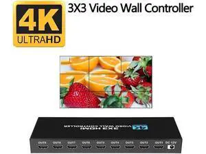 4K Video Wall Controller 3x3, 4K@30Hz HDMI Video Wall Processor Supports 1x1,1x2, 1x3, 1x4, 2x1, 2x2, 2x3, 2x4, 3x1, 3x2, 3x3, 4x1, 4x2 - 1 HDMI Input & 9 HDMI Output 4K Video Wall Controller 3x3, 4K@30Hz HDMI Video Wall Processor Supports 1x1,1x2, 1x3, 1x4, 2x1, 2x2, 2x3, 2x4, 3x1, 3x2, 3x3, 4x1, 4x2 - 1 HDMI Input & 9 HDMI Output
