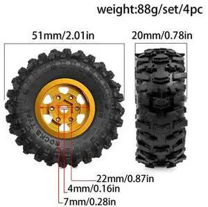 Metal Beadlock Wheel Tire Set 4Pcs 63Mm 1.0" For 1/18 TRX4M SCX24 RC Crawler Car Upgrade Parts Metal Beadlock Wheel Tire Set 4Pcs 63Mm 1.0" For 1/18 TRX4M SCX24 RC Crawler Car Upgrade Parts
