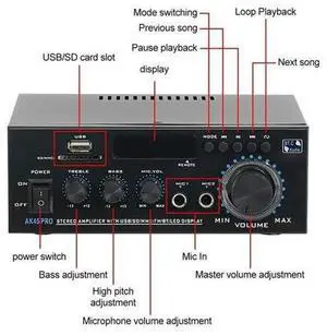 Ak45pro Digital Amplifier Home Theater Channel 2.0 Bluetooth Stereo Hifi Audio Sound Amplifier For Car Karaoke EU Plug Ak45pro Digital Amplifier Home Theater Channel 2.0 Bluetooth Stereo Hifi Audio Sound Amplifier For Car Karaoke EU Plug