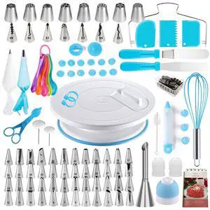 Cake Decorating Supplies Kit with Ebook, Cake Turntable for Decorating, 64 Icing Ping Tips, 32 Piping Bags,3 Icing Scrapers, 2 Spatulas, 14 Fondant Mould, Cake Leveler for Baking Beginners(Blue) Cake Decorating Supplies Kit with Ebook, Cake Turntable for Decorating, 64 Icing Ping Tips, 32 Piping Bags,3 Icing Scrapers, 2 Spatulas, 14 Fondant Mould, Cake Leveler for Baking Beginners(Blue)