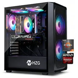 HZG M500 Prebuilt Gaming Desktop PC - AMD Ryzen 5 5600, Radeon RX 6600 8GB, 16GB DDR4 RAM, 1TB NVMe SSD, Wi-Fi 6, ARGB Cooling, Windows 11 HZG M500 Prebuilt Gaming Desktop PC - AMD Ryzen 5 5600, Radeon RX 6600 8GB, 16GB DDR4 RAM, 1TB NVMe SSD, Wi-Fi 6, ARGB Cooling, Windows 11