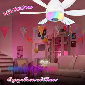 Socket Fan Light with RGB, Bluetooth Speaker & Remote 3-in-1 E26 Ceiling Fan Bulb, Easy Install, Quiet & Color Changing Socket Fan Light with RGB, Bluetooth Speaker & Remote 3-in-1 E26 Ceiling Fan Bulb, Easy Install, Quiet & Color Changing