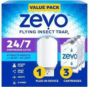 Flying Insect Trap & 3 Refill Cartridges - Plug in Fly Trap & Indoor Bug Catcher for Gnats, House & Fruit Flies - Blue & UV Light Technology, Mess-Free Alternative to Bug Zapper Flying Insect Trap & 3 Refill Cartridges - Plug in Fly Trap & Indoor Bug Catcher for Gnats, House & Fruit Flies - Blue & UV Light Technology, Mess-Free Alternative to Bug Zapper