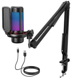 Vocal Condenser Microphone Set with Boom Arm, Recording Equipment for PC with Stand, Controllable Brightness, Quick Mute, Volume Control, USB Mic for YouTube, Twitch, Streaming, TC310+ Vocal Condenser Microphone Set with Boom Arm, Recording Equipment for PC with Stand, Controllable Brightness, Quick Mute, Volume Control, USB Mic for YouTube, Twitch, Streaming, TC310+