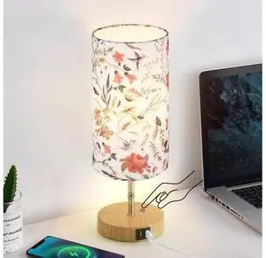 Bedside Touch Lamp, Wood Small Table lamp with 2 USB Charging Ports & Flower Fabric Shade, 3-Way Dimmable Nightstand Lamps for Living Room Bedroom Office Reading Desk Home Dorm(LED Bulb Included) Bedside Touch Lamp, Wood Small Table lamp with 2 USB Charging Ports & Flower Fabric Shade, 3-Way Dimmable Nightstand Lamps for Living Room Bedroom Office Reading Desk Home Dorm(LED Bulb Included)
