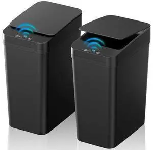 Bathroom Trash Can with Lid, 2 Pack 2.2 Gallon Automatic Touchless Garbage Can, Small Motion Sensor Smart Trash Can, Slim Waterproof Trash Bin for Bedroom, Bathroom, Office, Living Room (Black) Bathroom Trash Can with Lid, 2 Pack 2.2 Gallon Automatic Touchless Garbage Can, Small Motion Sensor Smart Trash Can, Slim Waterproof Trash Bin for Bedroom, Bathroom, Office, Living Room (Black)