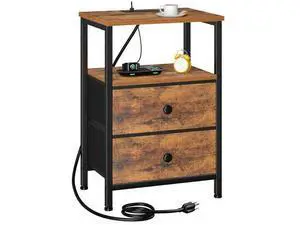 Night Stand with Charging Station, Small Bedside Table with 2 Fabric Drawers, Nightstand with USB Ports & Outlets for Bedroom, Brown, HETS020BR-1 Night Stand with Charging Station, Small Bedside Table with 2 Fabric Drawers, Nightstand with USB Ports & Outlets for Bedroom, Brown, HETS020BR-1