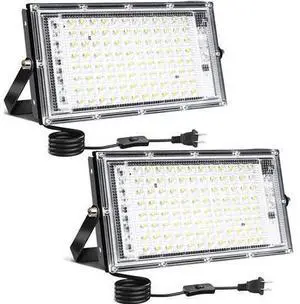 100W LED Outdoor Flood Light, 2 Pack 8000LM Plug in Flood Light Outdoor, IP66 Waterproof Exterior Security Lights, 6500K Daylight White Super Bright Floodlight for Garage, Yard, Lawn, Garden 100W LED Outdoor Flood Light, 2 Pack 8000LM Plug in Flood Light Outdoor, IP66 Waterproof Exterior Security Lights, 6500K Daylight White Super Bright Floodlight for Garage, Yard, Lawn, Garden
