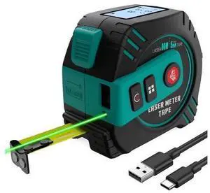 2-in-1 Green Laser Tape Measure 262Ft Digital Distance Meter with 16Ft Self-Locking Tape, Magnetic Hook, Area/Volume/Pythagorean, Ft/M Unit Conversion 2-in-1 Green Laser Tape Measure 262Ft Digital Distance Meter with 16Ft Self-Locking Tape, Magnetic Hook, Area/Volume/Pythagorean, Ft/M Unit Conversion