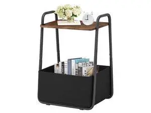 Rustic Brown Metal Frame Nightstand - Small Side Table with Fabric Storage Basket and Handle - Ideal for Bedroom & Living Room & Dorm Rustic Brown Metal Frame Nightstand - Small Side Table with Fabric Storage Basket and Handle - Ideal for Bedroom & Living Room & Dorm