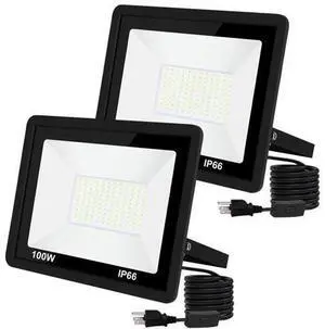 LED Flood Light Outdoor,100W LED Work Light with ON/Off Switch Plug in Security Lights IP66 Waterproof 6500K 2Pack Portable Exteriores Floodlights for Yard Garage Stadium Garden Patio LED Flood Light Outdoor,100W LED Work Light with ON/Off Switch Plug in Security Lights IP66 Waterproof 6500K 2Pack Portable Exteriores Floodlights for Yard Garage Stadium Garden Patio