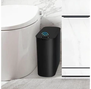 Automatic Motion Sensor Bathroom Trash Can with Lid, 2.6 Gallon Touchless Trash Bin, Smart Garbage Can Plastic Slim Wastebasket for Bedroom, Office, Dorm (Black) Automatic Motion Sensor Bathroom Trash Can with Lid, 2.6 Gallon Touchless Trash Bin, Smart Garbage Can Plastic Slim Wastebasket for Bedroom, Office, Dorm (Black)