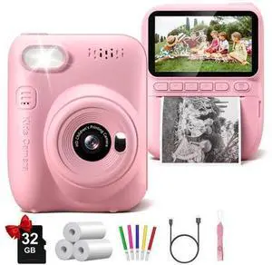 Instant Print Camera for Kids, 3.0" HD 32MP Kids Camera 1080P with 3 Rolls of Printer Paper, Birthday Gifts Toy for 3-12 Year Old Girls Boys with 32GB SD Card-Pink Instant Print Camera for Kids, 3.0" HD 32MP Kids Camera 1080P with 3 Rolls of Printer Paper, Birthday Gifts Toy for 3-12 Year Old Girls Boys with 32GB SD Card-Pink