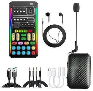 Portable Voice Changer Sound Card & Sound Effect Board Set 16 Built-in Effects, Real-Time Modulation, with Mic and Monitoring Headphones, Compatible with PS5/PS4/Xbox One/S/X/PC/Laptop/Phone Portable Voice Changer Sound Card & Sound Effect Board Set 16 Built-in Effects, Real-Time Modulation, with Mic and Monitoring Headphones, Compatible with PS5/PS4/Xbox One/S/X/PC/Laptop/Phone