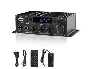 Stereo Amplifier Home Audio Receiver AK-390,AMP Speaker Bluetooth 5.0 Amplifier 400W+400W 2 Channels with 12V/5A Power Amplifier HiFi Amplifier FM Radio,(BT,USB, AUX, Mic)Input for Home Party Stereo Amplifier Home Audio Receiver AK-390,AMP Speaker Bluetooth 5.0 Amplifier 400W+400W 2 Channels with 12V/5A Power Amplifier HiFi Amplifier FM Radio,(BT,USB, AUX, Mic)Input for Home Party