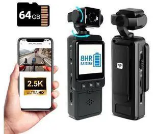 2.5K Body Cameras with Audio and Video Recording, Handheld Pocket Camera with WiFi, Night Vision, 8HR Battery, Mini Vlogging Camera for Travel, Sports, Work Records, Covert Recording. (64G) 2.5K Body Cameras with Audio and Video Recording, Handheld Pocket Camera with WiFi, Night Vision, 8HR Battery, Mini Vlogging Camera for Travel, Sports, Work Records, Covert Recording. (64G)