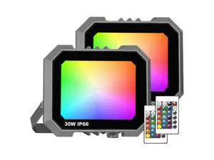 2 Pack RGB LED Flood Light 30W, 300W Equivalent 3000 LM Outdoor Landscape Flood Lights with 2 Remote, IP66 Waterproof Outdoor Light for Christmas Party Stage Uplight Wall Wash 2 Pack RGB LED Flood Light 30W, 300W Equivalent 3000 LM Outdoor Landscape Flood Lights with 2 Remote, IP66 Waterproof Outdoor Light for Christmas Party Stage Uplight Wall Wash
