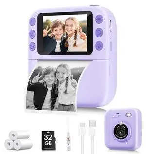 Instant Print Camera for Kids, Christmas Birthday Gifts for Girls Boys, 1080P Instant Digital Print Cameras for Toddler,Portable Toy for 4 5 6 7 8 9 10 Year Old Girl with 32GB SD CardPurple Instant Print Camera for Kids, Christmas Birthday Gifts for Girls Boys, 1080P Instant Digital Print Cameras for Toddler,Portable Toy for 4 5 6 7 8 9 10 Year Old Girl with 32GB SD CardPurple