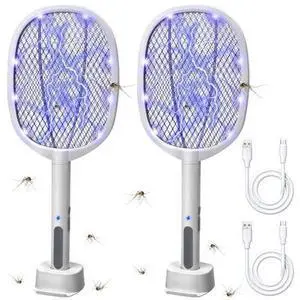 2-in-1 Electric Bug Zapper Racket, 2 Pack 3000V High Voltage LED Lighted Handheld Mosquito Swatter with 3 Layer Safety Mesh, USB Charging Portable Fly Killer Racquet 2-in-1 Electric Bug Zapper Racket, 2 Pack 3000V High Voltage LED Lighted Handheld Mosquito Swatter with 3 Layer Safety Mesh, USB Charging Portable Fly Killer Racquet