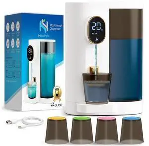 Automatic Mouthwash Dispenser for Bathroom (20.3 oz) - Touchless Smart Mouth Wash Dispenser with 4X Magnetic Cups - Wall-Mounted and Countertop Set for Kids and Adults Bathroom (White) Automatic Mouthwash Dispenser for Bathroom (20.3 oz) - Touchless Smart Mouth Wash Dispenser with 4X Magnetic Cups - Wall-Mounted and Countertop Set for Kids and Adults Bathroom (White)