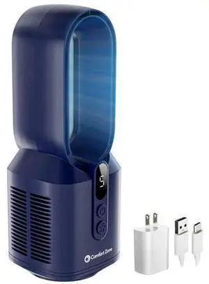 14-Inch Rechargeable Bladeless Tabletop Fan with 5 Speeds, Display Screen, Non-Slip Feet, Quiet Operation Portable Personal Fan for Bedroom, Home, or Office, Navy 14-Inch Rechargeable Bladeless Tabletop Fan with 5 Speeds, Display Screen, Non-Slip Feet, Quiet Operation Portable Personal Fan for Bedroom, Home, or Office, Navy