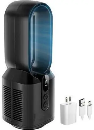 14" Rechargeable Bladeless Tabletop Fan for Bedroom and Home, 5 Speed Settings, Display Screen, Non-Slip Feet, Ideal for Home Office, Quiet Operation, Black 14" Rechargeable Bladeless Tabletop Fan for Bedroom and Home, 5 Speed Settings, Display Screen, Non-Slip Feet, Ideal for Home Office, Quiet Operation, Black