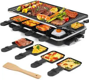 Raclette Table Grill, Indoor Grill Korean BBQ Grill Electric Griddle, 2 in 1 Electric Griddle Nonstick with 8 Raclette Cheese Pans Adjustable Temperature Control 1300W Ideal for Family Party Fun Raclette Table Grill, Indoor Grill Korean BBQ Grill Electric Griddle, 2 in 1 Electric Griddle Nonstick with 8 Raclette Cheese Pans Adjustable Temperature Control 1300W Ideal for Family Party Fun