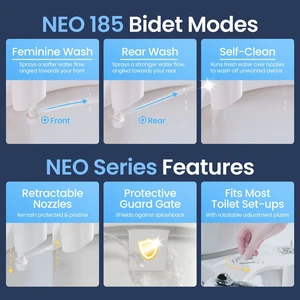 NEO 185 - Bidet Attachment for Toilet Seat, Blue Non-Electric, Dual Nozzle, Self-Cleaning, Adjustable Water Pressure, Rear & Feminine Wash NEO 185 - Bidet Attachment for Toilet Seat, Blue Non-Electric, Dual Nozzle, Self-Cleaning, Adjustable Water Pressure, Rear & Feminine Wash
