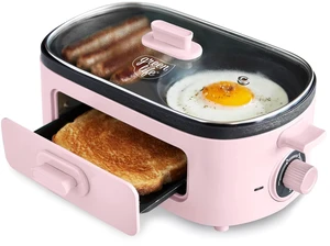 3-in-1 Breakfast Maker Station, Healthy Ceramic Nonstick Dual Griddles for Eggs Meat Sausage Bacon Pancakes and Breakfast Sandwiches, 2 Slice Toast Drawer, Easy-to-use Timer, Pink 3-in-1 Breakfast Maker Station, Healthy Ceramic Nonstick Dual Griddles for Eggs Meat Sausage Bacon Pancakes and Breakfast Sandwiches, 2 Slice Toast Drawer, Easy-to-use Timer, Pink