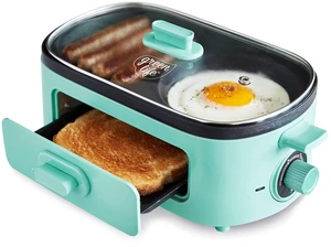 3-in-1 Breakfast Maker Station, Healthy Ceramic Nonstick Dual Griddles for Eggs Meat Sausage Bacon Pancakes and Breakfast Sandwiches, 2 Slice Toast Drawer, Easy-to-use Timer, Turquoise 3-in-1 Breakfast Maker Station, Healthy Ceramic Nonstick Dual Griddles for Eggs Meat Sausage Bacon Pancakes and Breakfast Sandwiches, 2 Slice Toast Drawer, Easy-to-use Timer, Turquoise