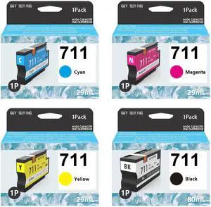 G&Y GUYING 711 711XL Compatible Ink Cartridge Bundle(CZ130A CZ131A CZ132A CZ133A) for HP DesignJet T100, T120, T125, T130, T520, T525, T530 Printer, HP 711 711XL, 4-Pack, Black and Color, 80ml/29ml G&Y GUYING 711 711XL Compatible Ink Cartridge Bundle(CZ130A CZ131A CZ132A CZ133A) for HP DesignJet T100, T120, T125, T130, T520, T525, T530 Printer, HP 711 711XL, 4-Pack, Black and Color, 80ml/29ml